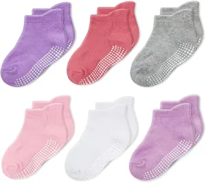 CozyWay Baby & Toddler Socks with Grippers Non Slip Ankle Grip Socks For Boys and Girls - Comfy Soft Cotton - 6 Pack