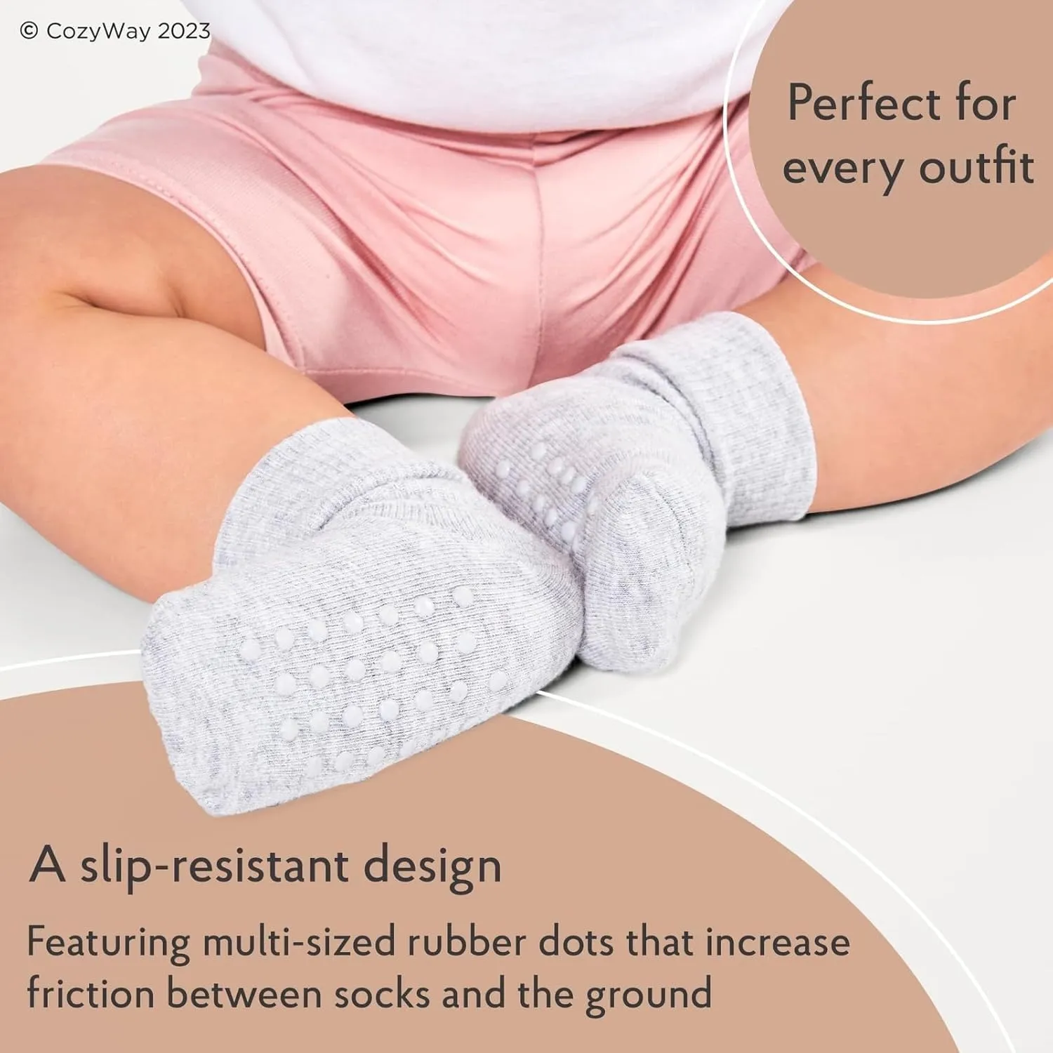 CozyWay Baby & Toddler Socks with Grippers Non Slip Ankle Grip Socks For Boys and Girls - Comfy Soft Cotton - 6 Pack
