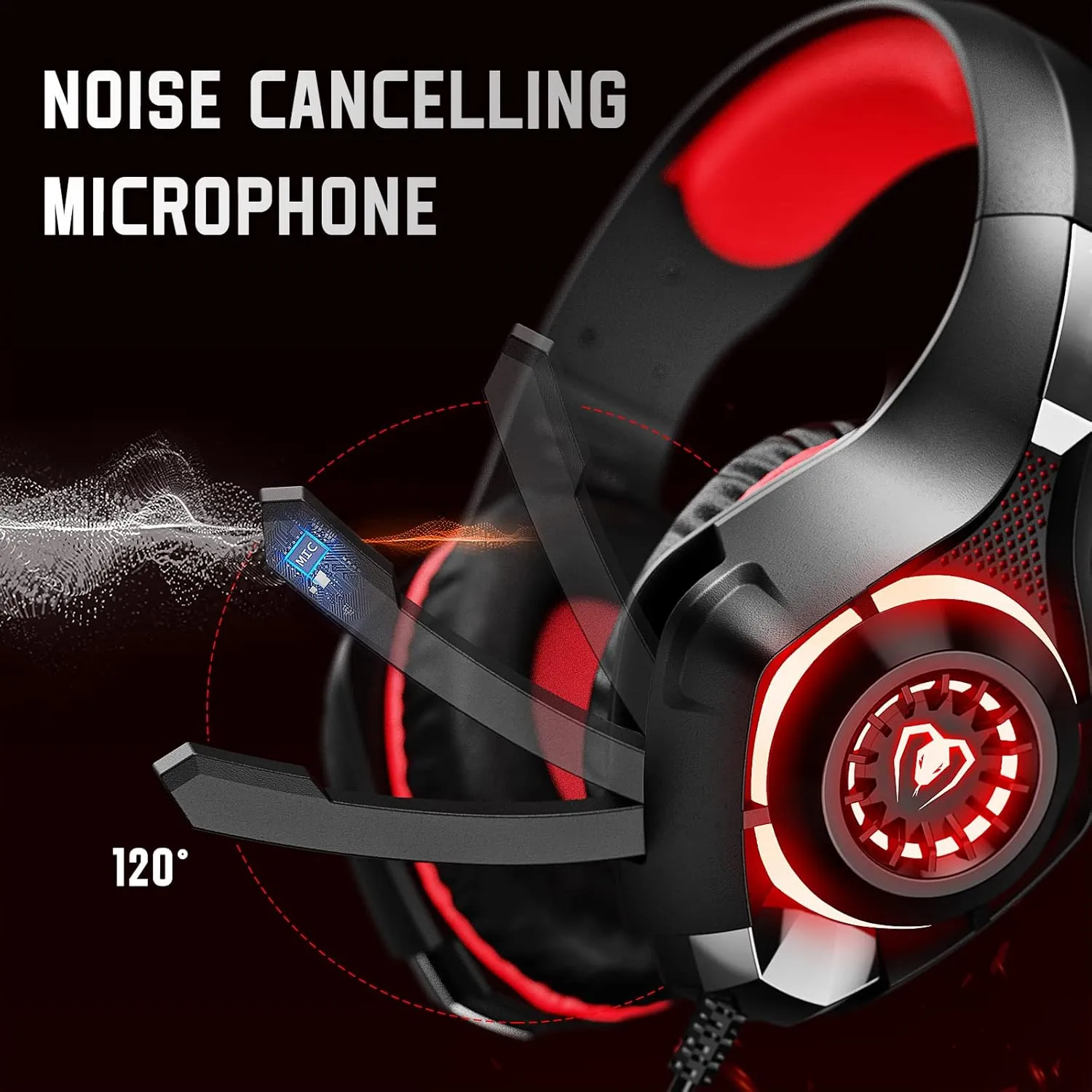 Gaming Headset for Ps4 Ps5 Xbox One Switch PC with Noise Canceling Mic, Deep Bass Stereo Sound (Black Red)