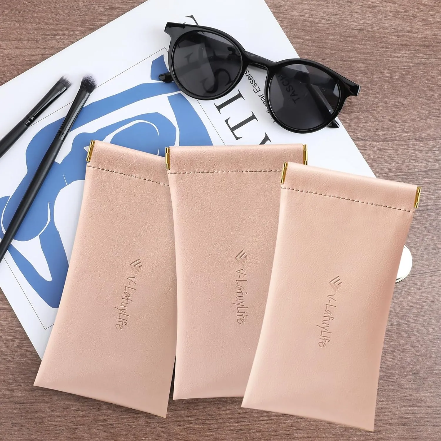 Glasses Case Soft 2 Pack - Portable Leather Squeeze Top Eyeglass Case,Soft Sunglasses Case.