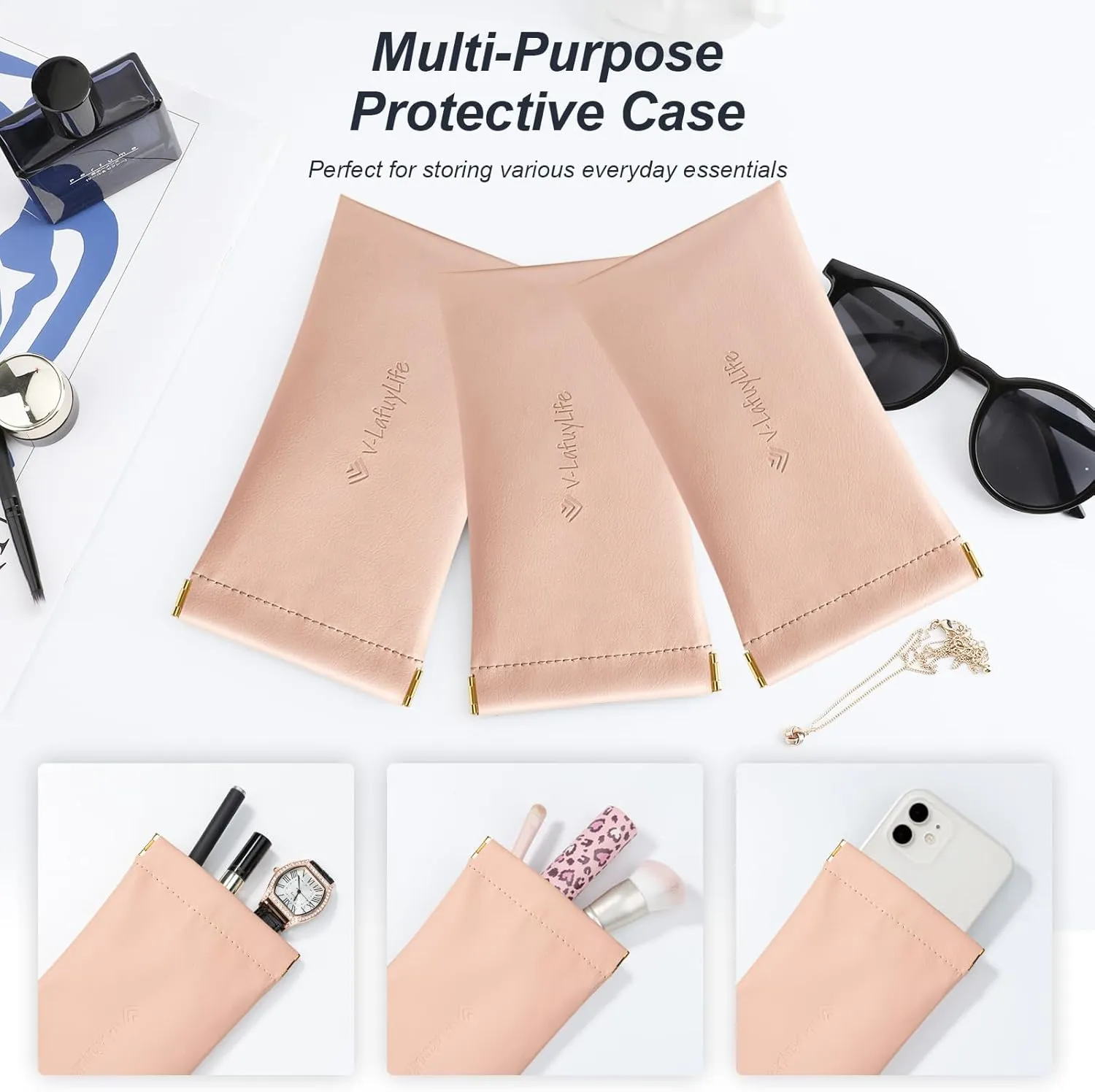 Glasses Case Soft 2 Pack - Portable Leather Squeeze Top Eyeglass Case,Soft Sunglasses Case.