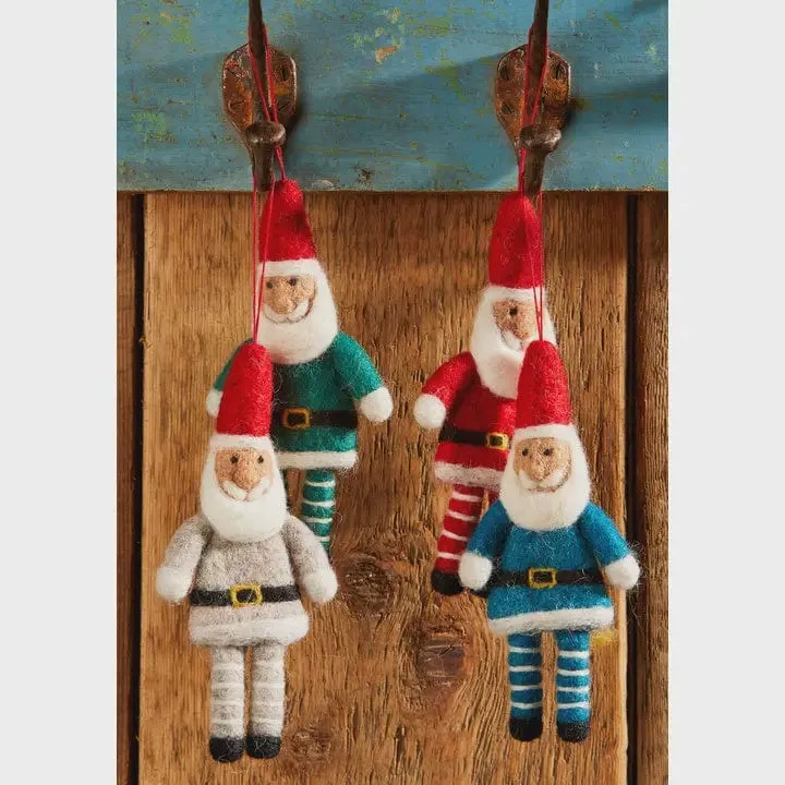 Hanging Felt Santa with Stripey Legs Ornaments