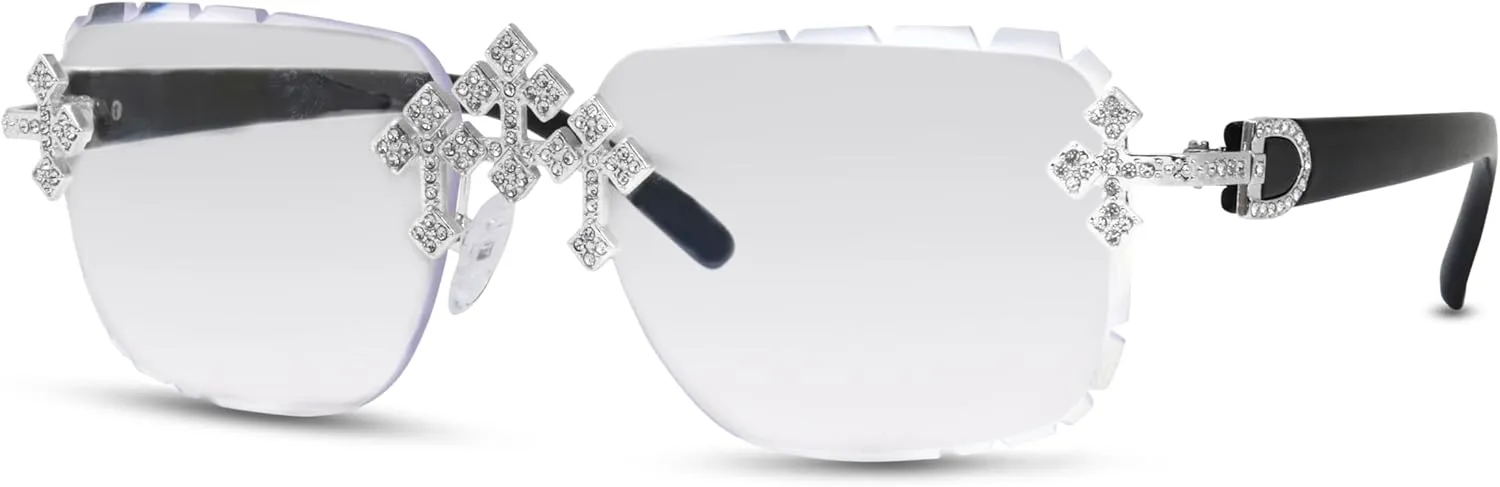 ICE STAR Triple Cross Iced-Out Sunglasses ?C Frameless Design Shades for Men & Women, Hip-Hop Fashion Eyewear