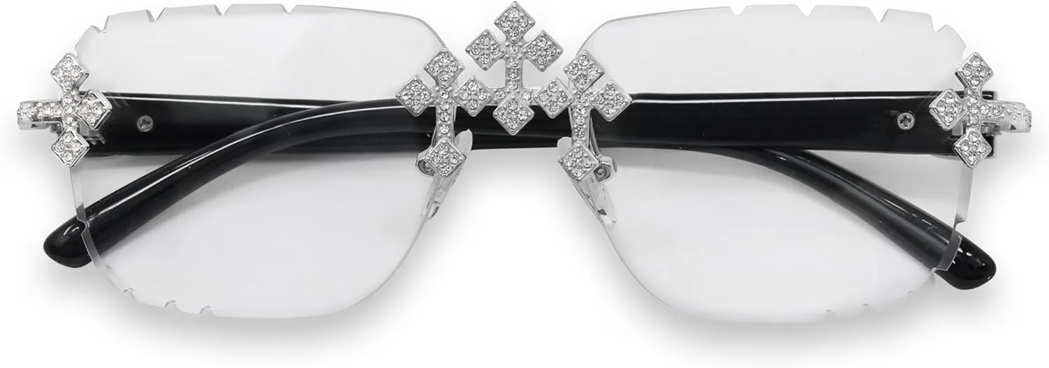 ICE STAR Triple Cross Iced-Out Sunglasses ?C Frameless Design Shades for Men & Women, Hip-Hop Fashion Eyewear