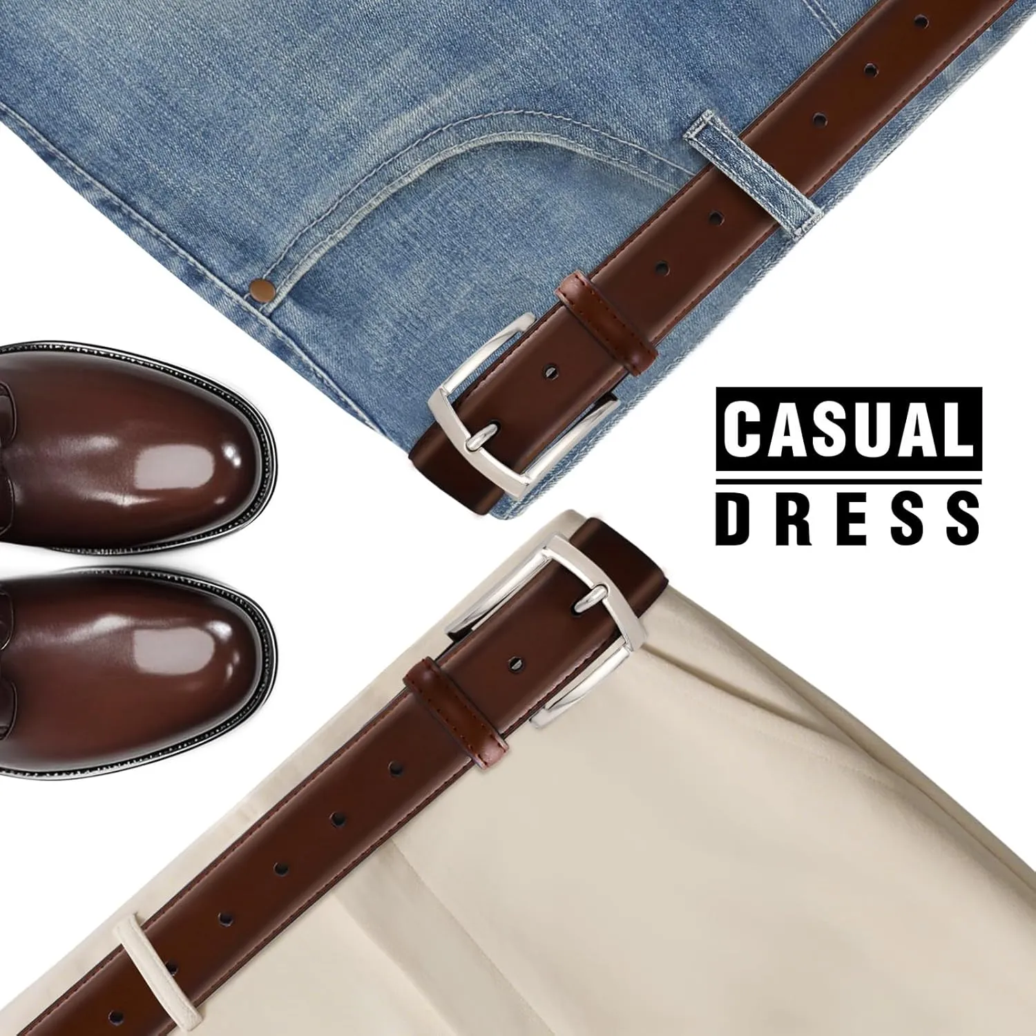 Men's Belt Genuine Leather Belt for Men Dress Casual Golf Jeans Pants 1 3/8"
