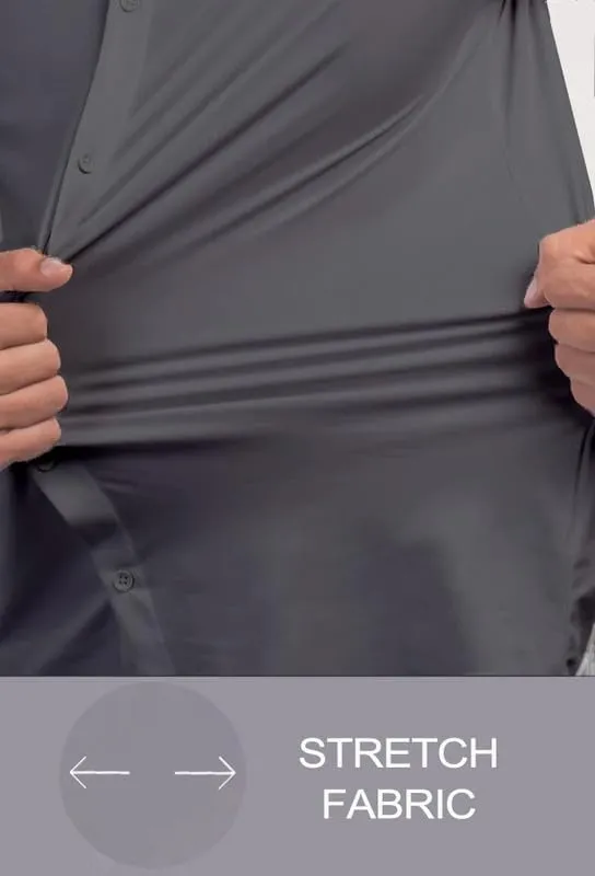 Men??s Muscle Fit Dress Shirts Athletic Slim Fit Short Sleeve Stretch Casual Button Down Shirt