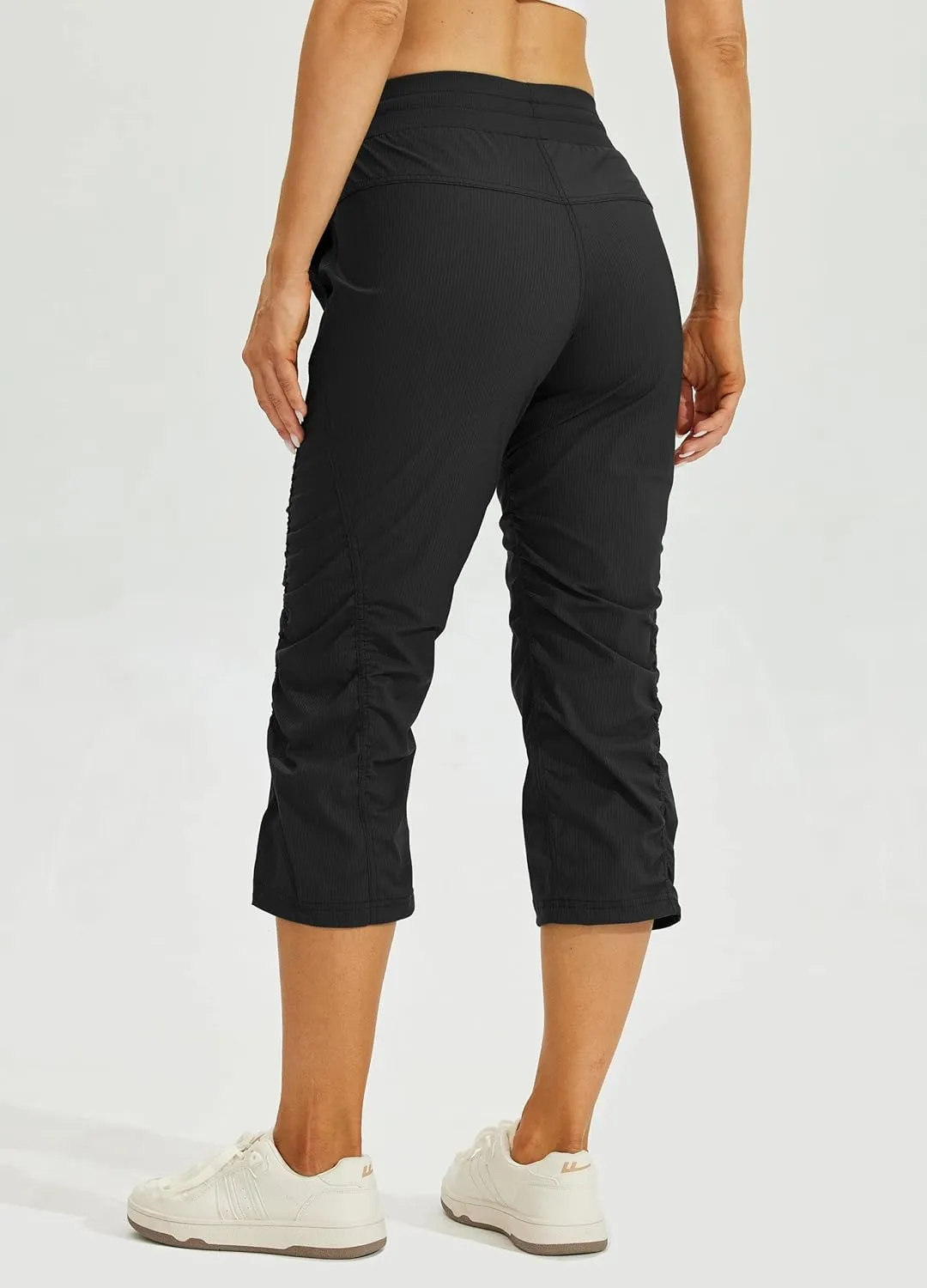 Willit Women's Quick-Dry Capris Travel Pants Lightweight Striped Woven Workout Casual Pants with Pockets
