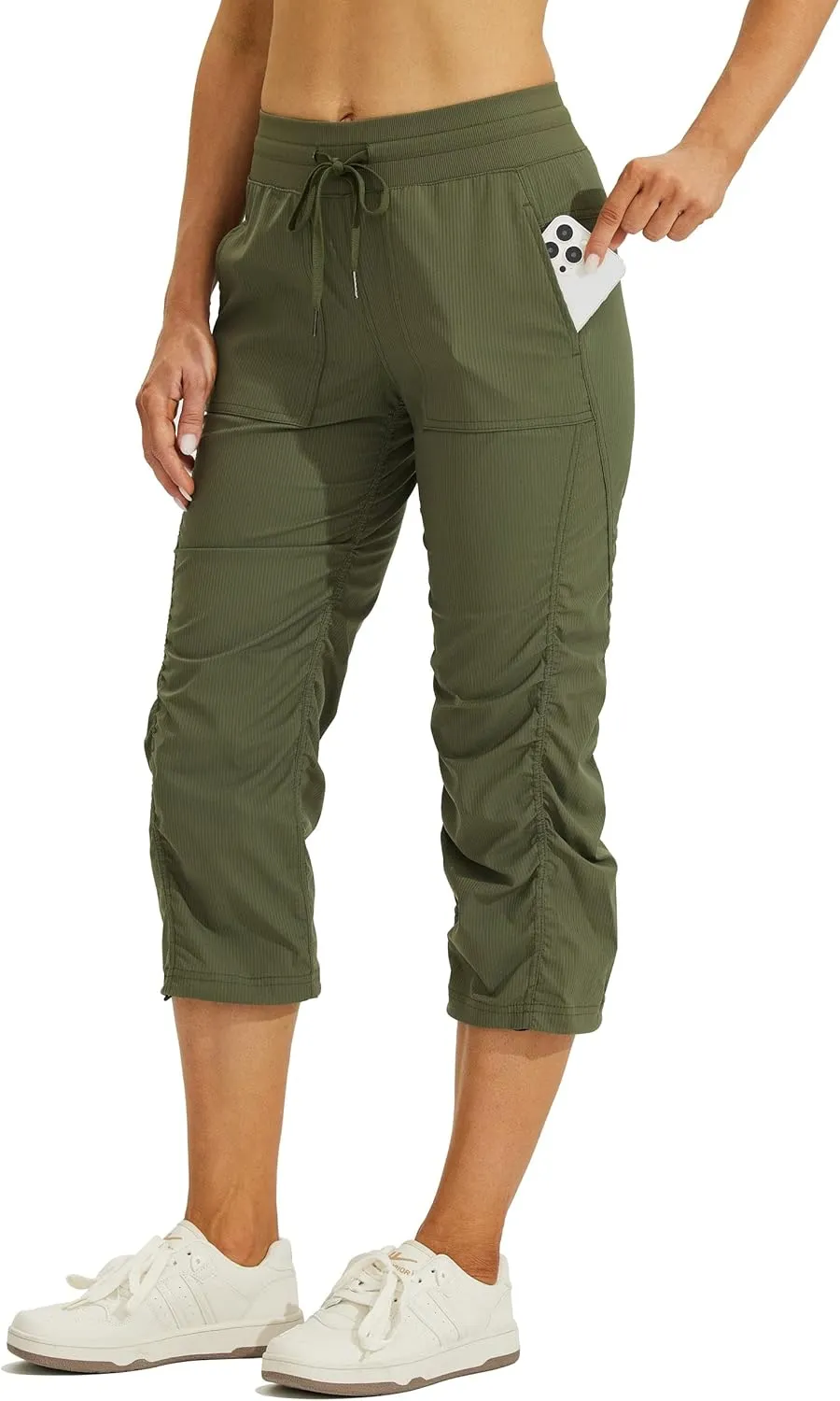 Willit Women's Quick-Dry Capris Travel Pants Lightweight Striped Woven Workout Casual Pants with Pockets