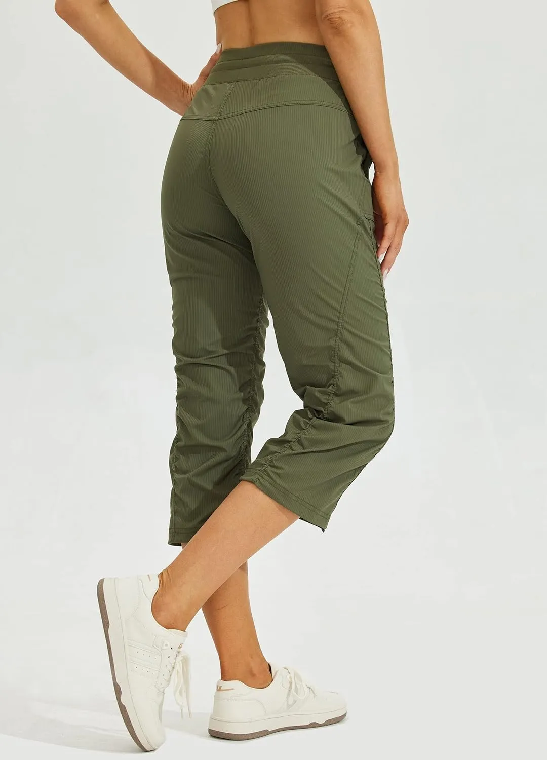 Willit Women's Quick-Dry Capris Travel Pants Lightweight Striped Woven Workout Casual Pants with Pockets